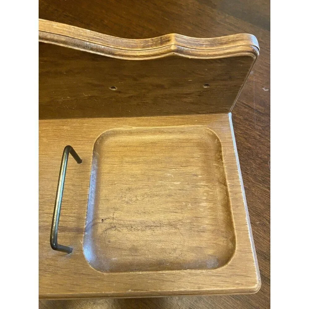 Rare Vintage Mid-Century Wood Desk Organizer Wall Hanging Valet Wallet Holder